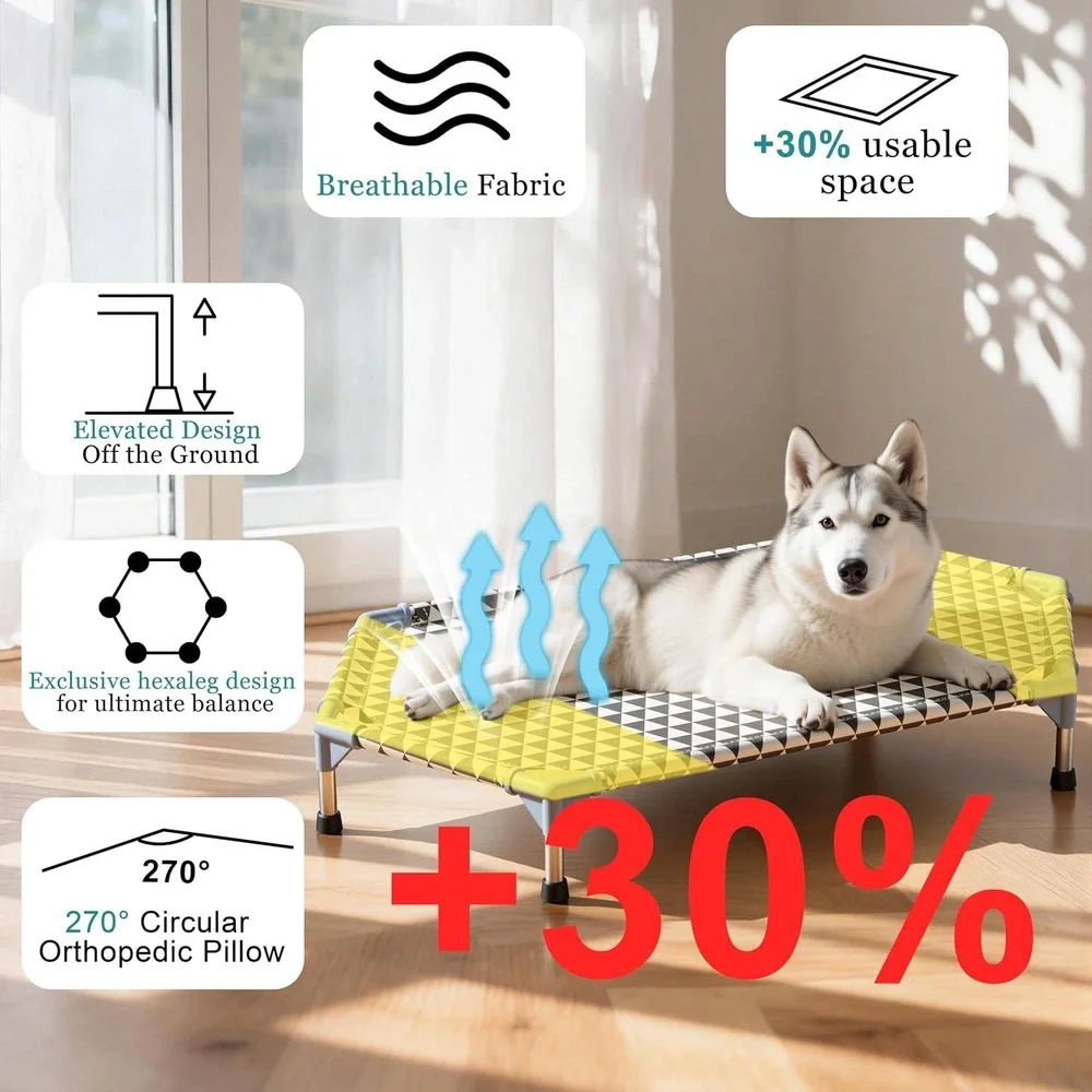 Elevated Pet Dog Bed Gray White Medium Stainless Steel Indoor Outdoor Sleep Cot